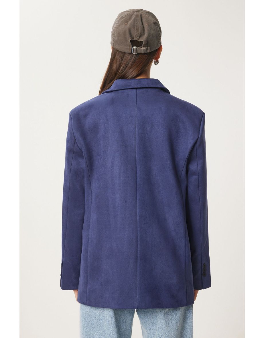 Women's Navy Blue Premium Suede Blazer Jacket - 7