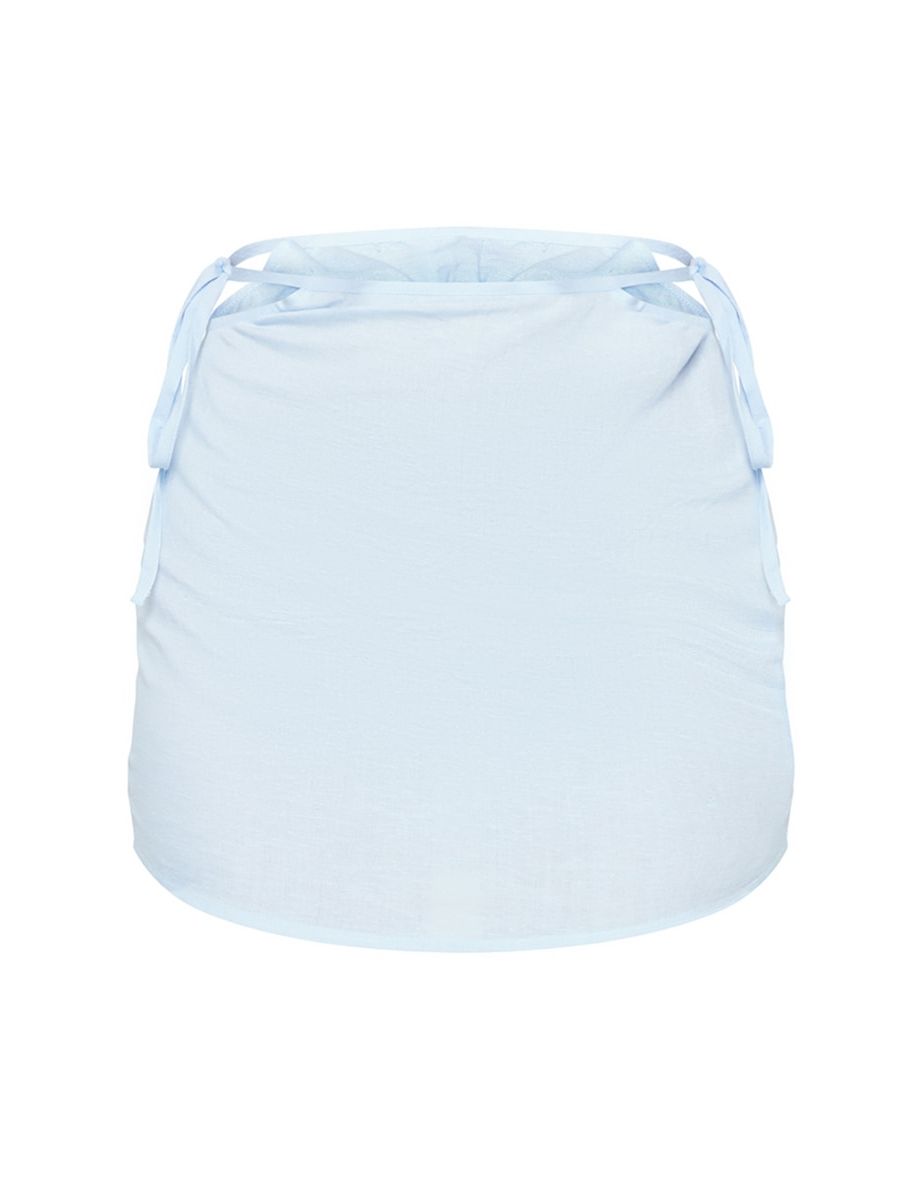 Petite Light Blue Linen Look Tie Side Mini Skirt - 5