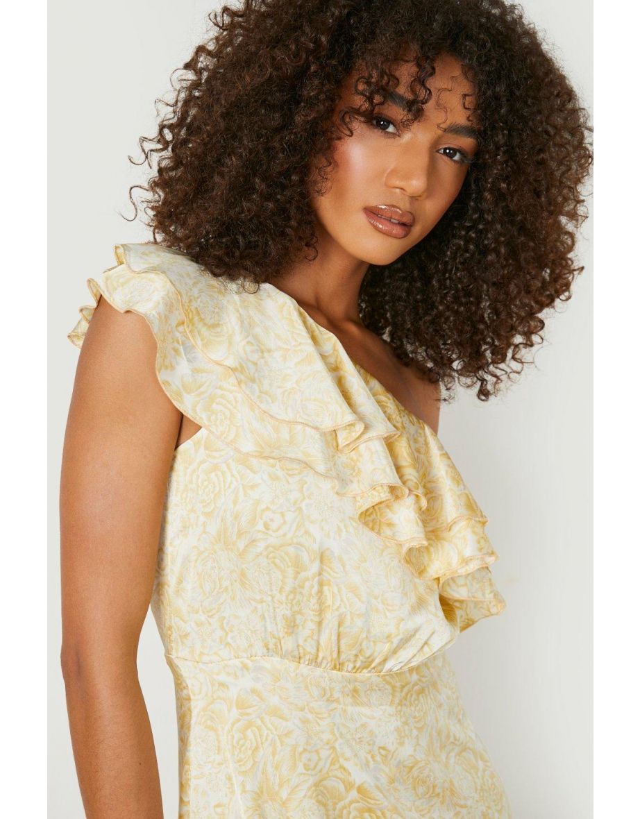 Tall Frill One Shoulder Occasion Midi Dress - yellow - 3