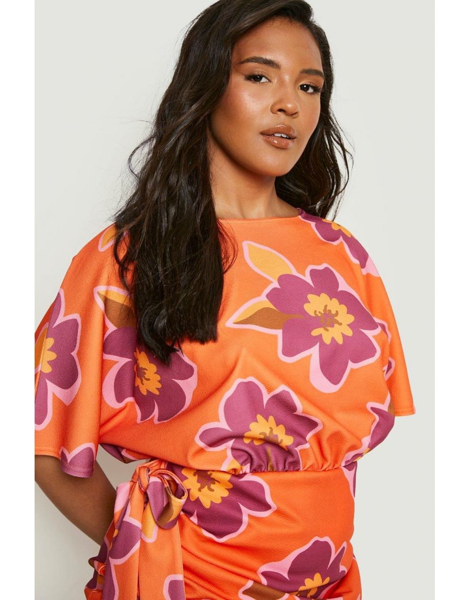 Plus Floral Wrap Mini Dress - orange - 3