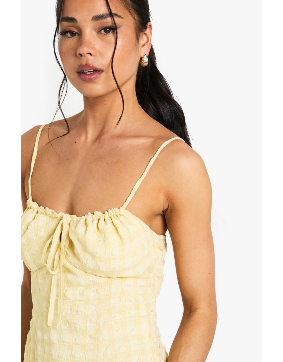 Textured Gingham Mini Cami Dress - lemon - 3