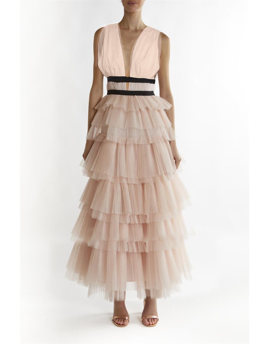 Nude-Peach Kendall V-Neck Maxi-Dress