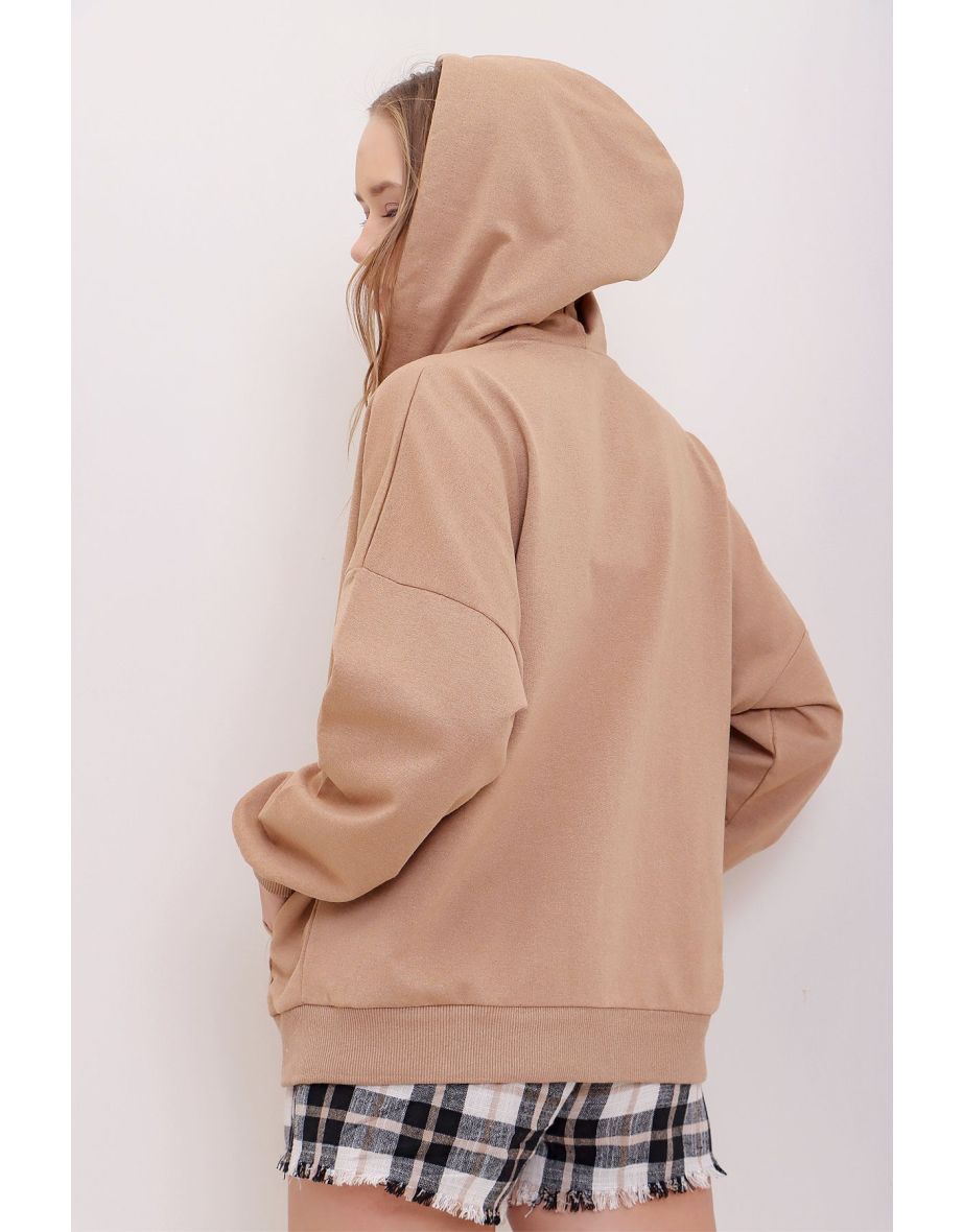 Women's Biscuit Hoodie Double Pocket Zipper Oversize Sweatshirt - 4