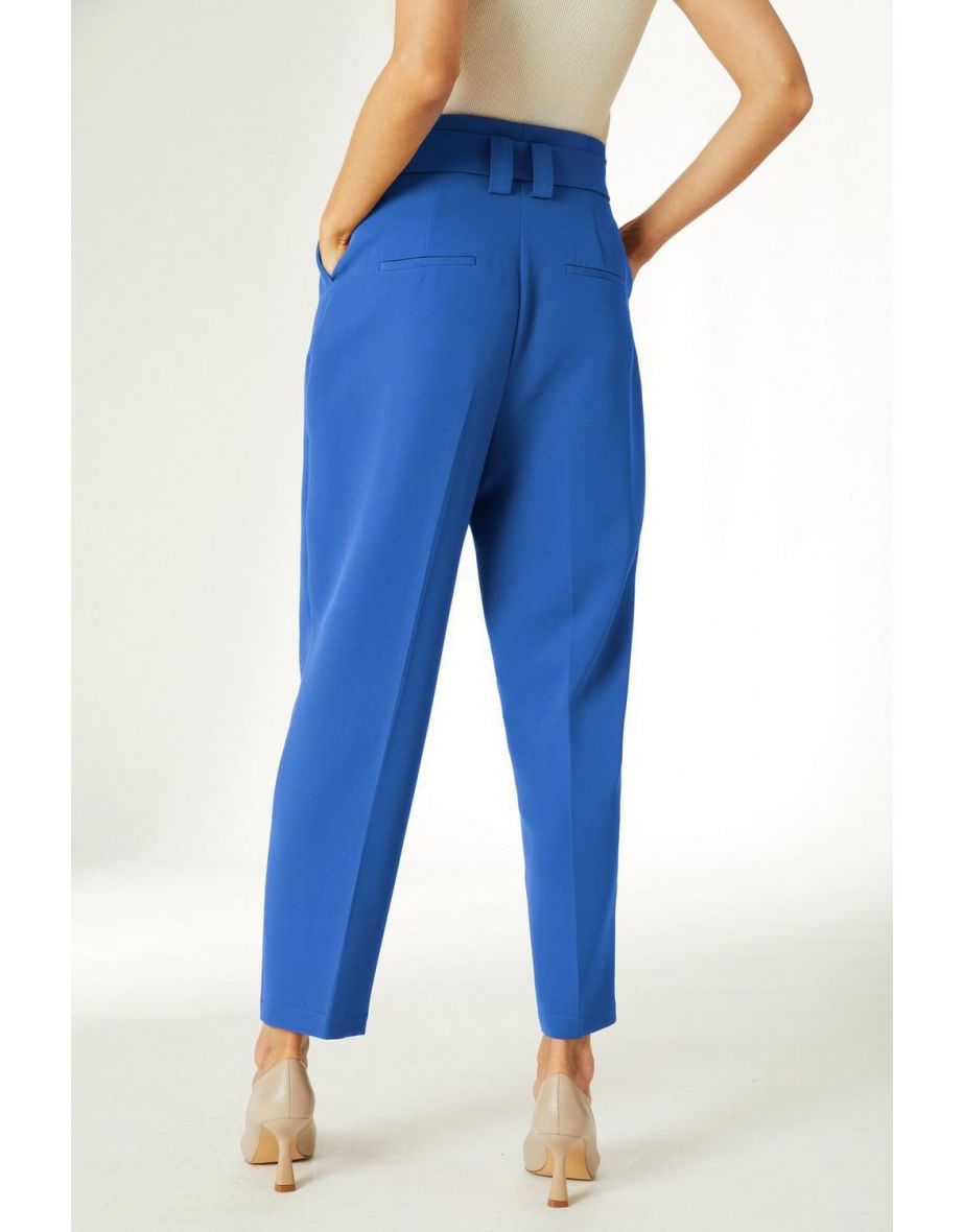 Belted Paper Bag Tailored Trouser - blue - 3
