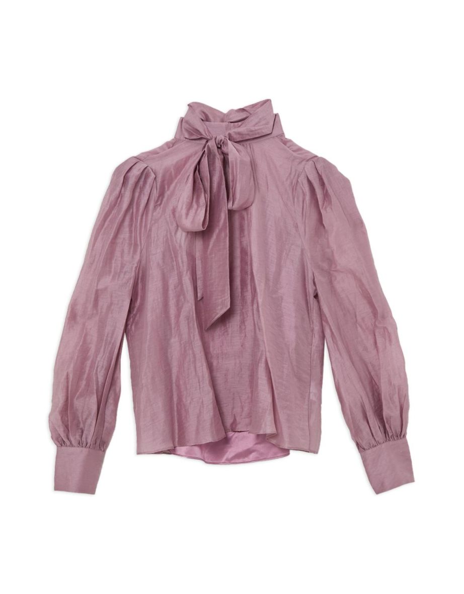 Plus Size Linen Blend Organdie Woven bow Blouse - 3