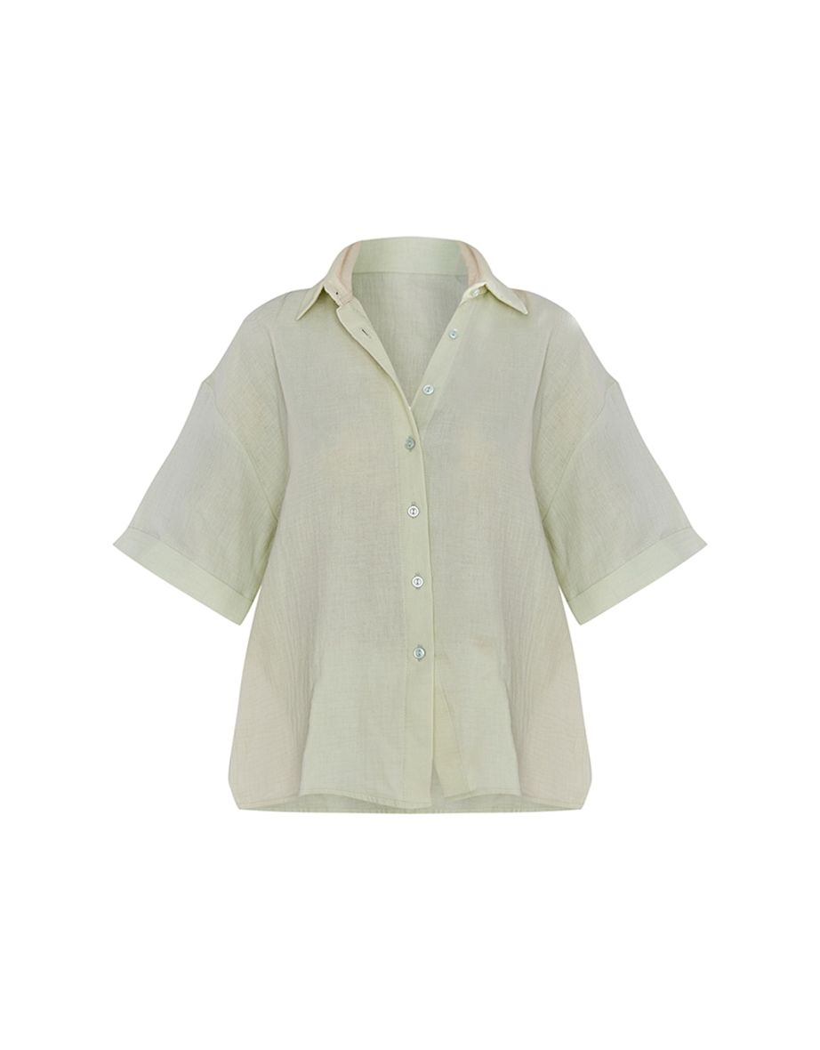 Sage Green Cheesecloth Textured Oversized Boxy Shirt - 4