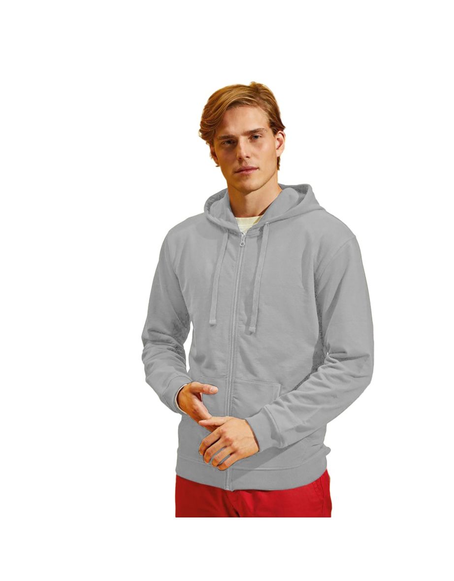 Asquith & Fox Mens Coastal Vintage Wash Loop Back Zip Through Hoodie - Heather Grey - 1