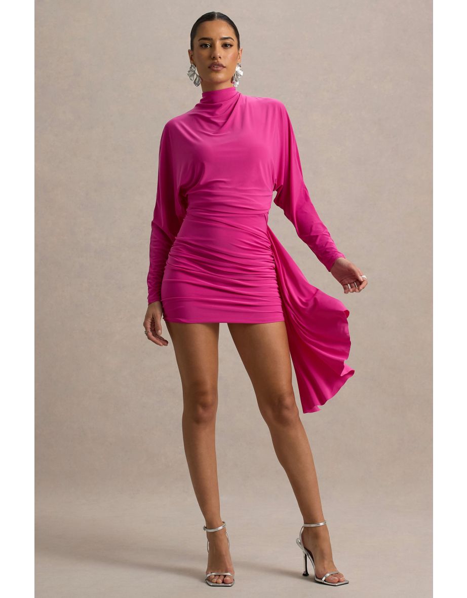 Emilia | Hot Pink Long-Sleeve Mini Dress With Sash - 5