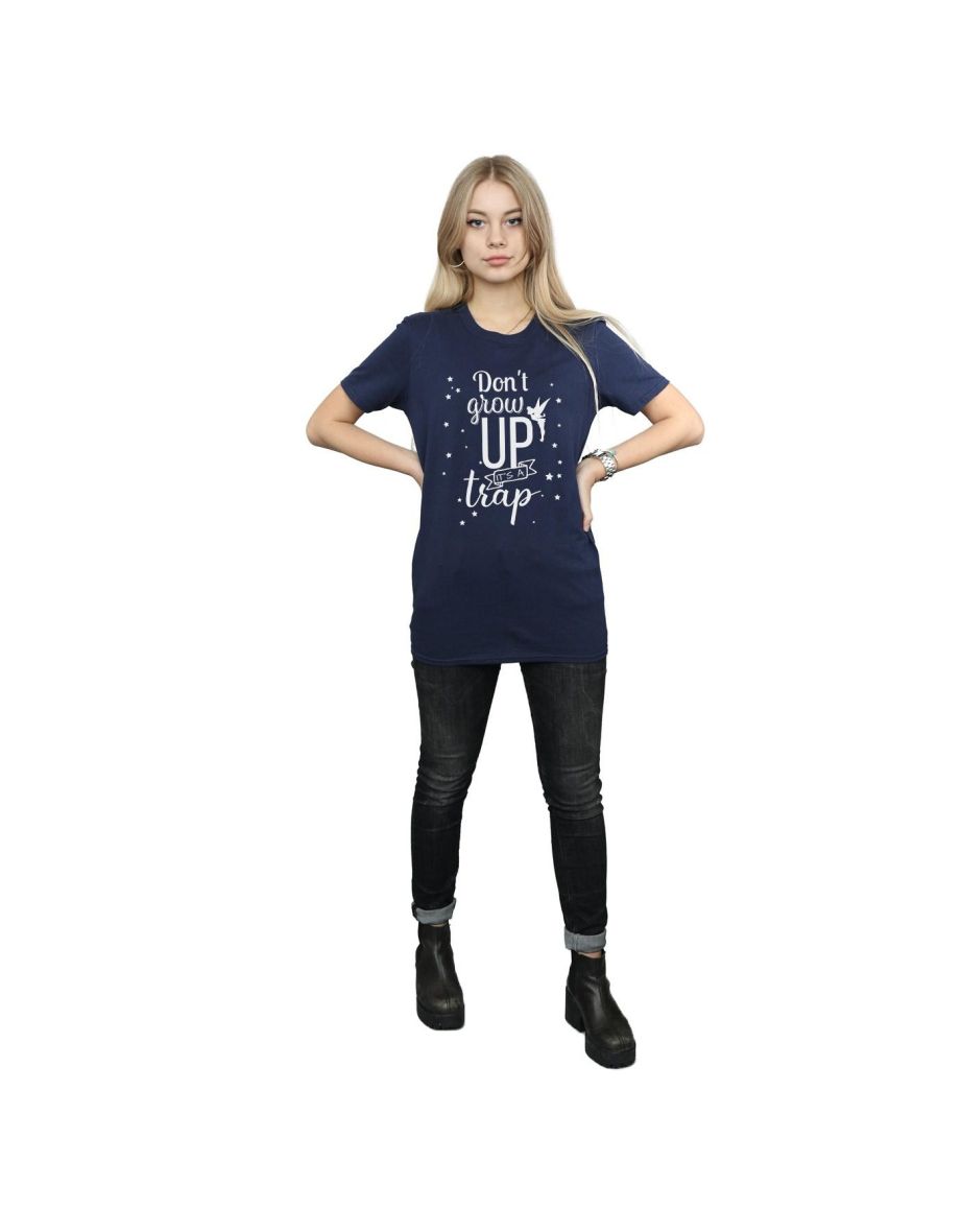 Disney Womens/Ladies Tinker Bell Don´t Grow Up Cotton Boyfriend T-Shirt - Navy Blue