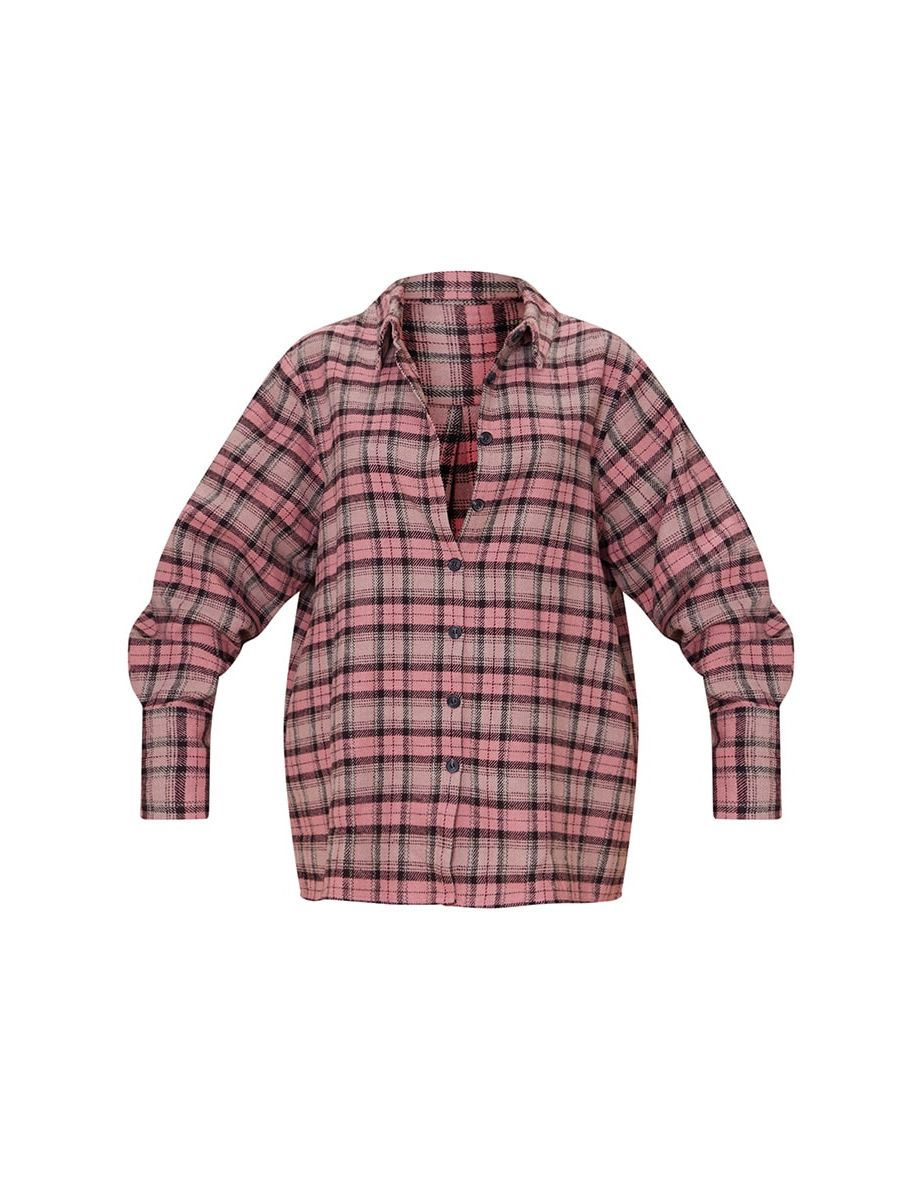 Pink Oversized Flannel Shirt - 4