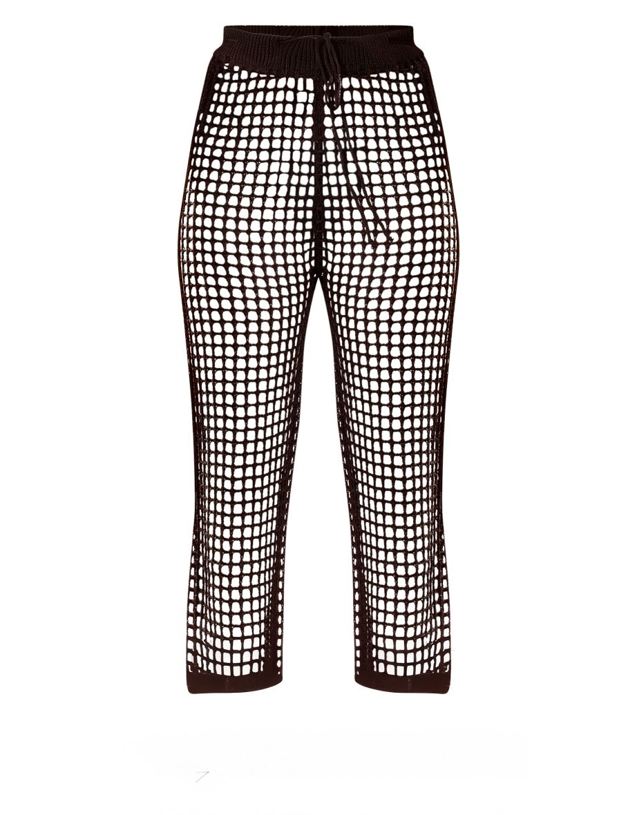 Black Crochet Straight Leg Beach Trousers - 3