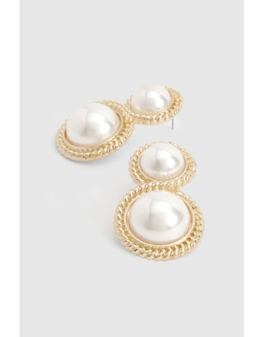 Vintage Style Pearl Drop Earrings - gold - 2