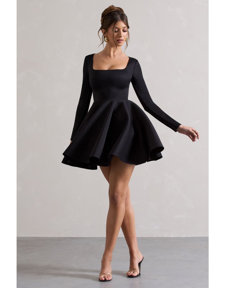 Winslet | Black Square-Neck Skater Mini Dress