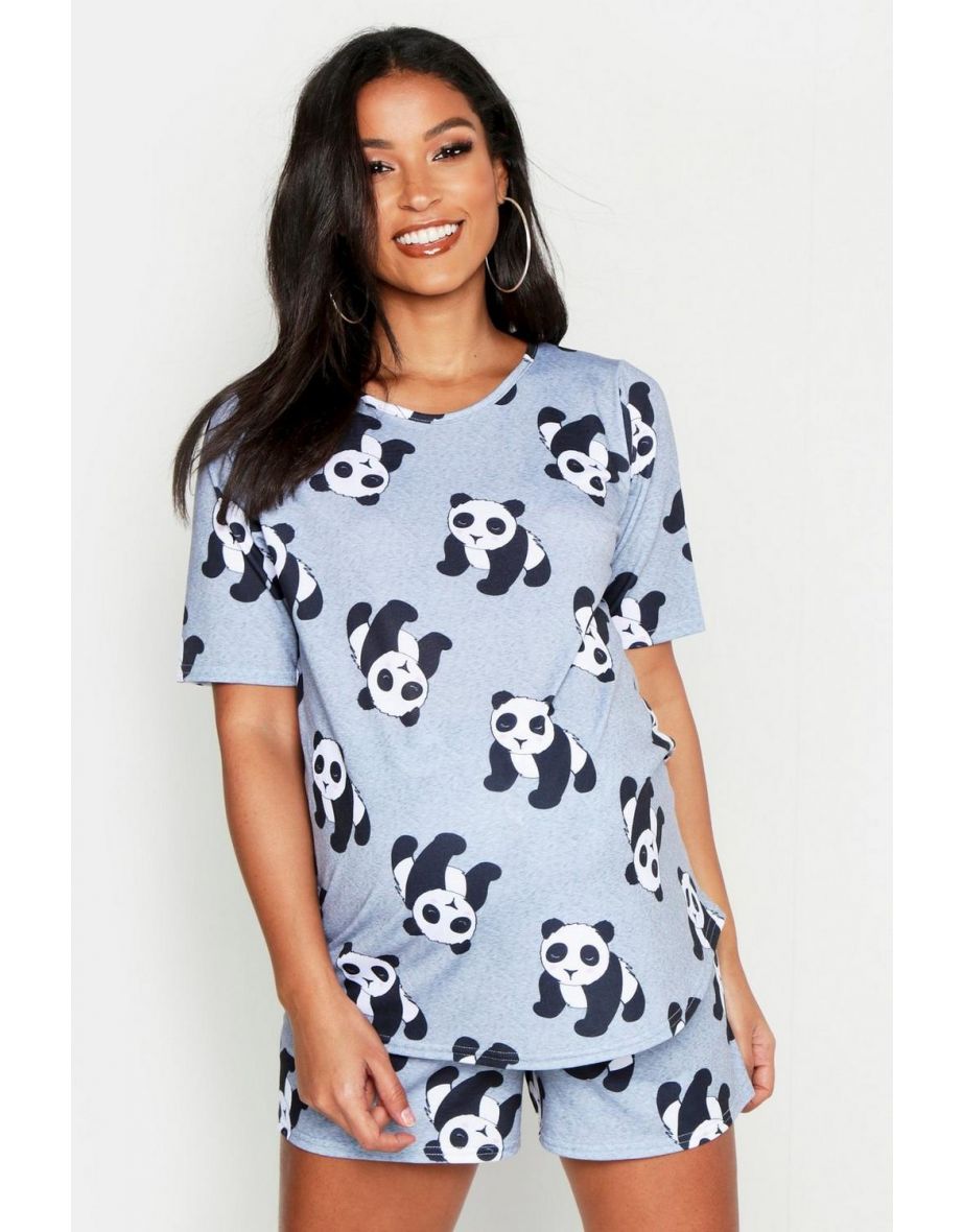 Maternity Panda Short Set - grey