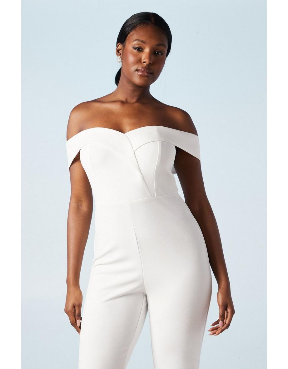 Sweetheart Stretch Crepe Bardot Bridal Jumpsuit - 3