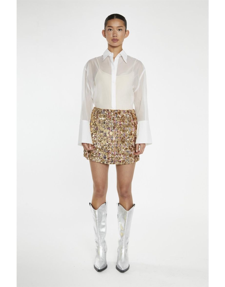 Tweed Gold-Sequin Mini-Skirt