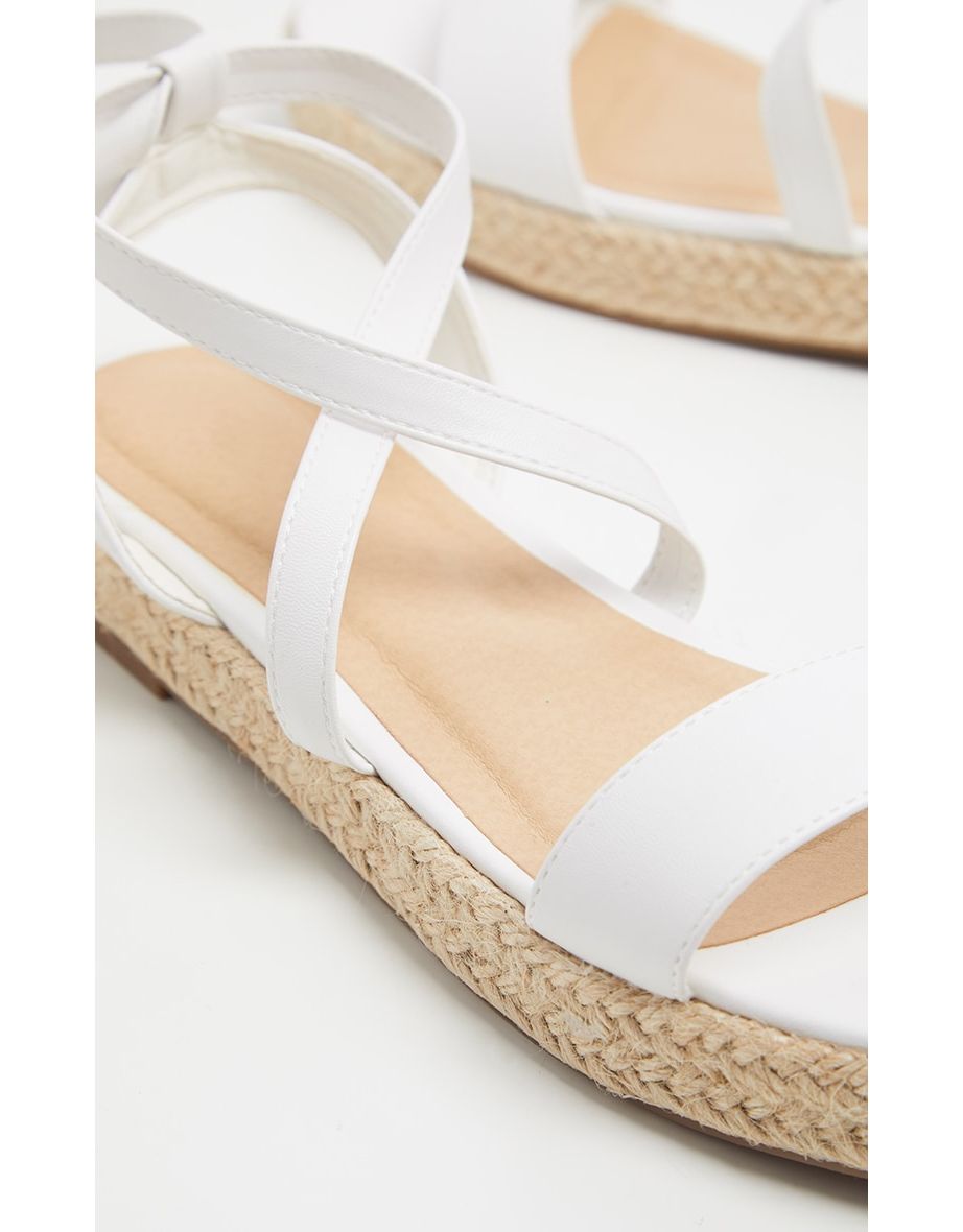 White Lace Up Espadrille Flatform Sandal - 3