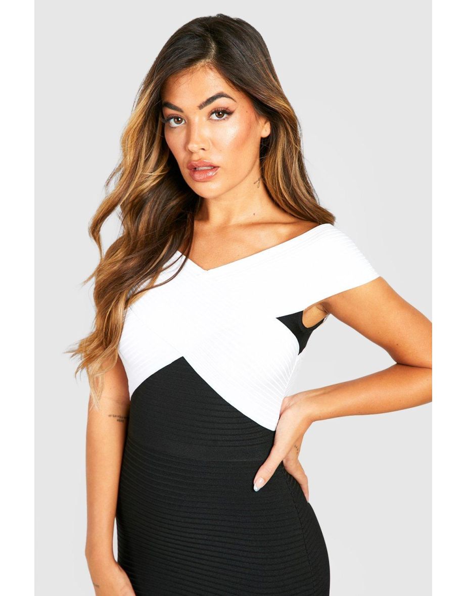 Mono Bandage Bardot Maxi Dress - black - 3