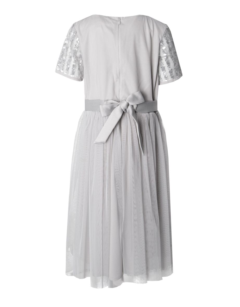Mini Maya Soft Grey Stripe Embellished Midi Dress With Bow - 1