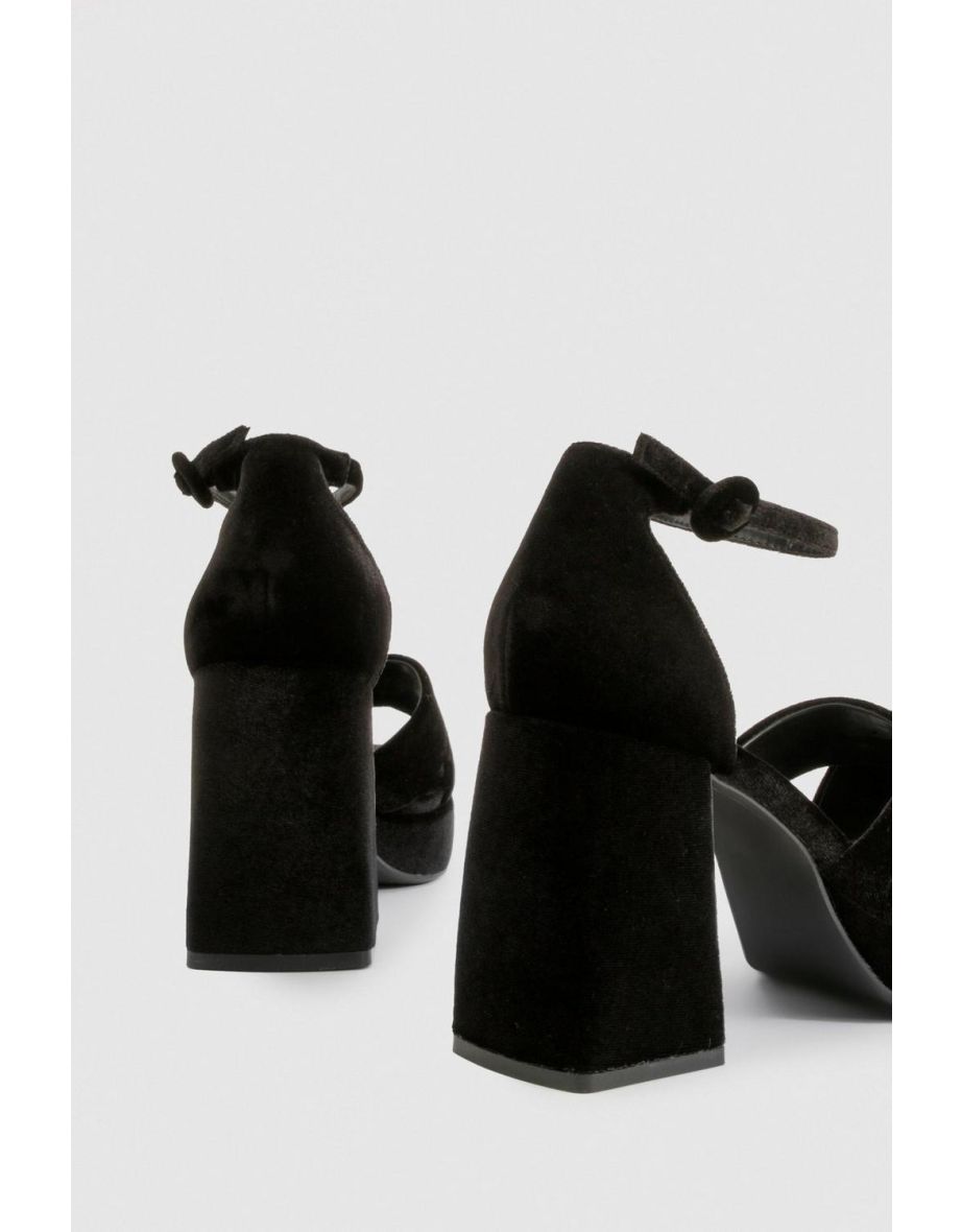 Wide Fit Velvet Platform Heels - black - 3