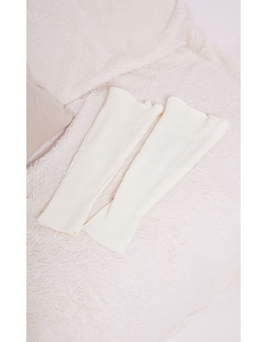 White Ribbed Flared Leg Warmers - 2