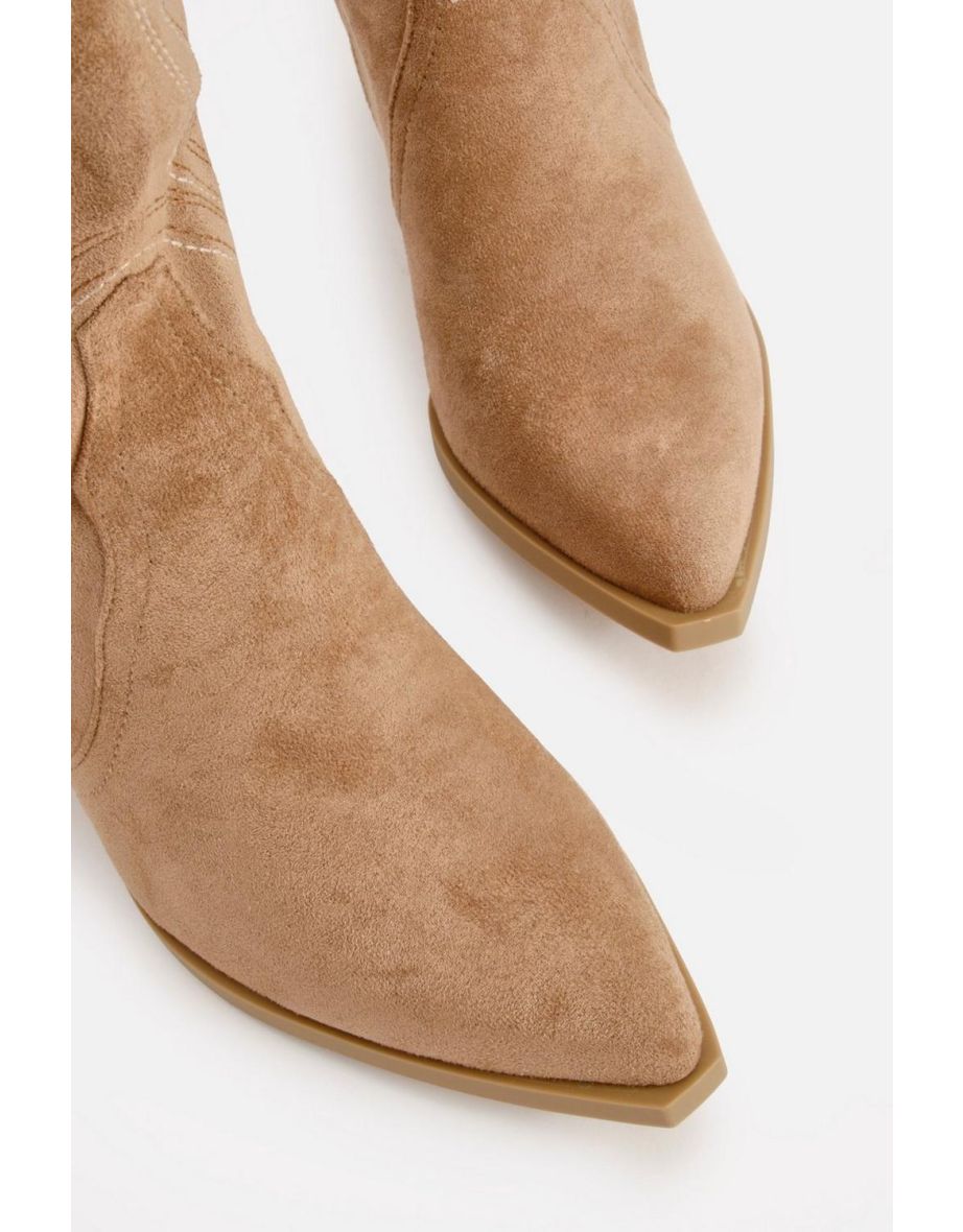 Embroidered Knee High Western Boots - camel - 3