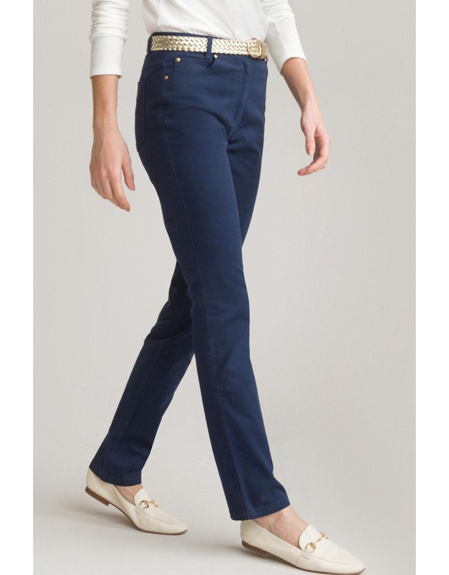 Stretch Cotton Straight Trousers, Length 30.5"