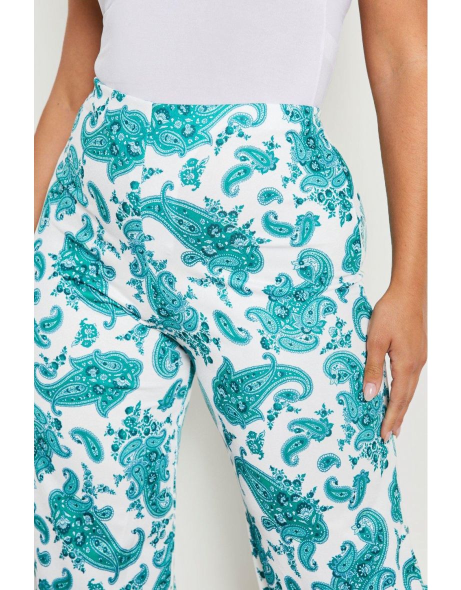 Plus Paisley Print Wide Leg Trouser - green - 3