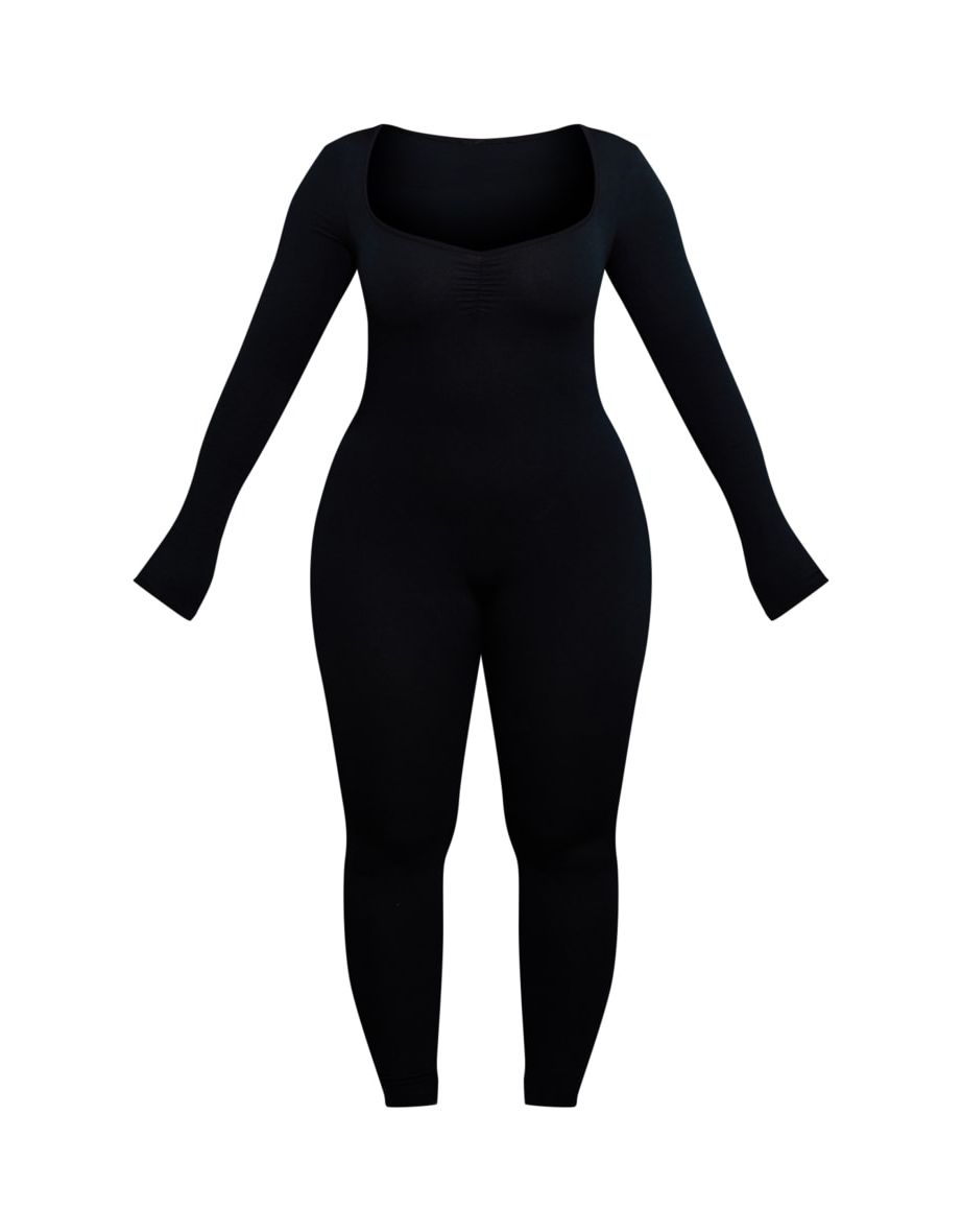 Shape Black Contour Jersey Ruched Bust Long Sleeve Jumpsuit - 4