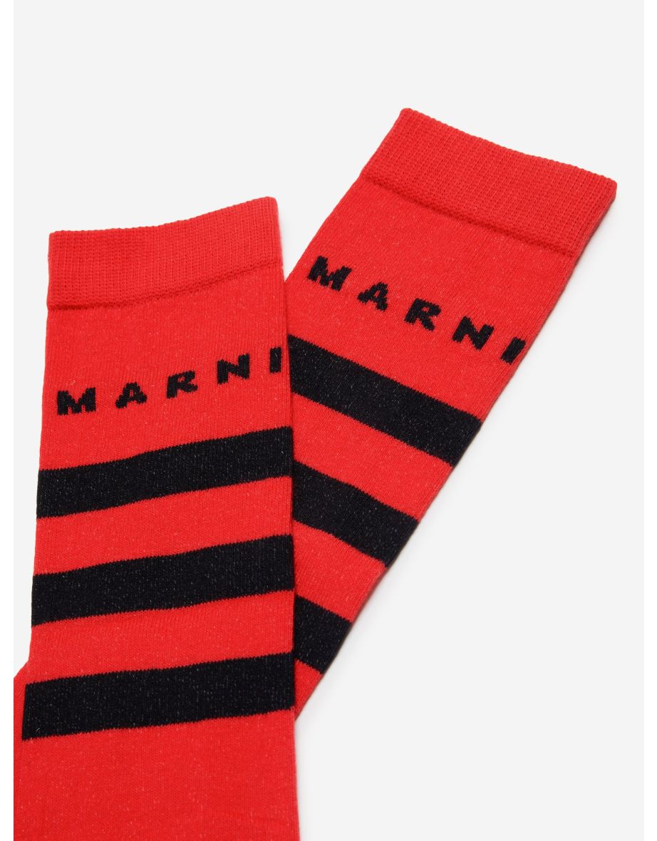 MARNI Kids Striped Logo Socks in Red - 2