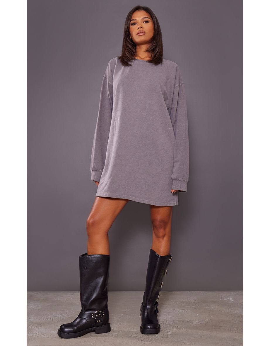 Shop Charcoal Oversized Sweat Long Sleeve Jumper Dress Online in Bahrain VogaCloset