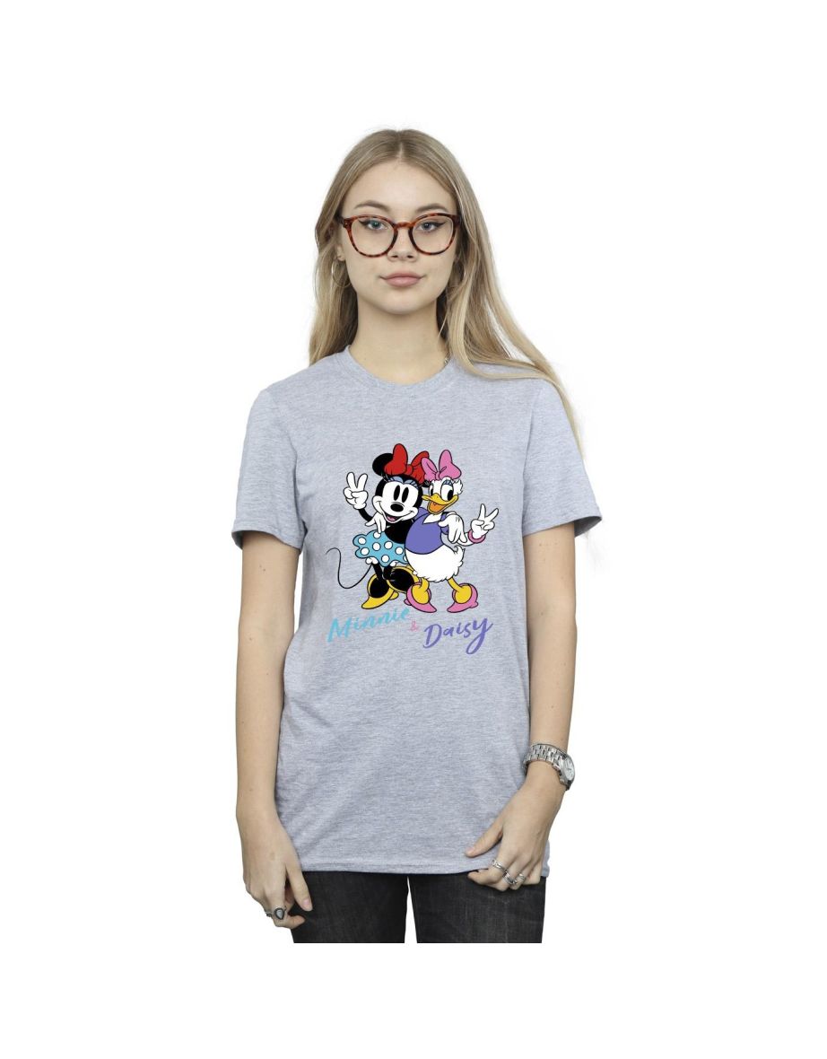 Disney Womens/Ladies Minnie Mouse And Daisy Cotton Boyfriend T-Shirt - Sports Grey