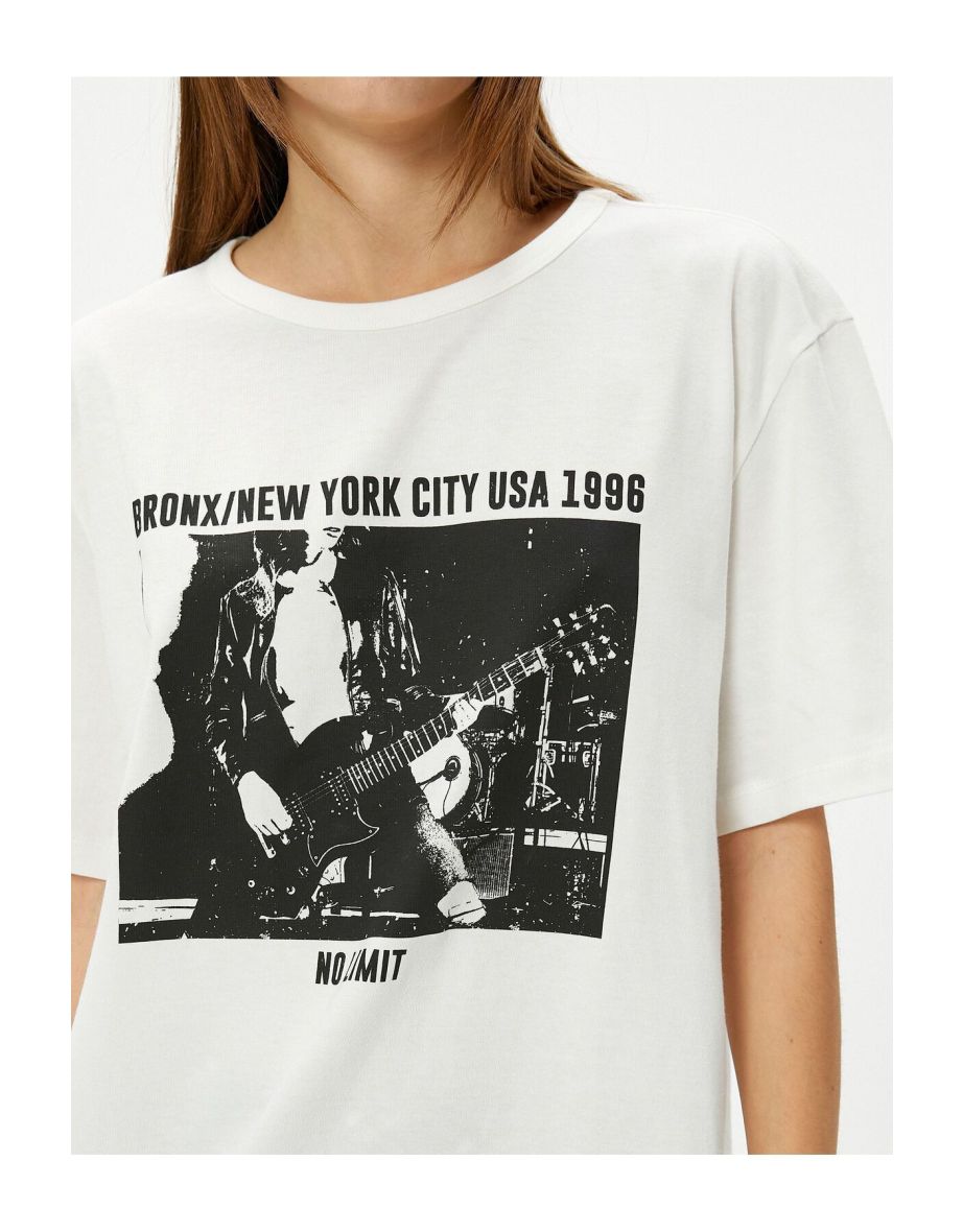 Printed T-Shirt Music Themed Comfort Fit Cotton Short Sleeve Crew Neck - 4