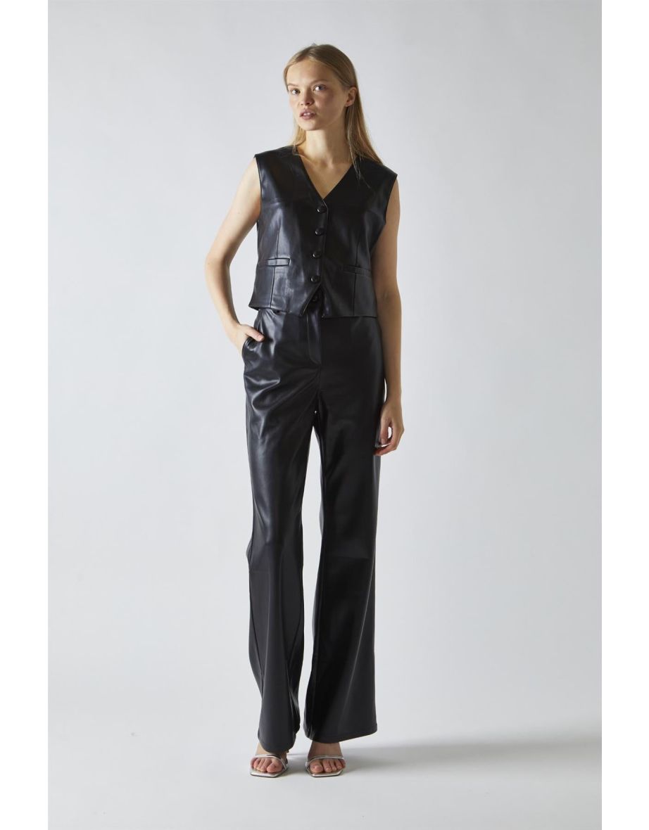 Black-PU Flared-Trousers