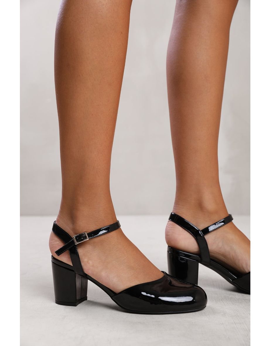 GUELDER ROUND TOE MID BLOCK HEEL WITH STRAP IN BLACK PATENT - 3