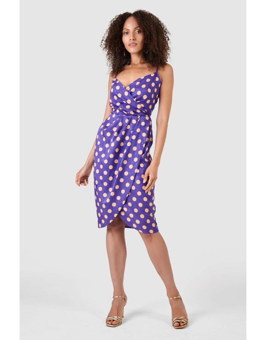 Shop Closet London Purple Polka Dot Midi Wrap Slip Dress Online in Bahrain VogaCloset