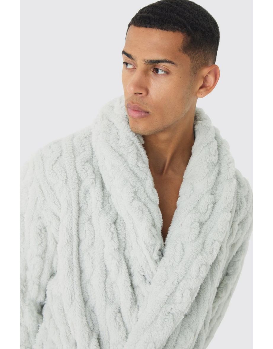 Heavyweight Cable Knit Fleece Robe - grey - 2
