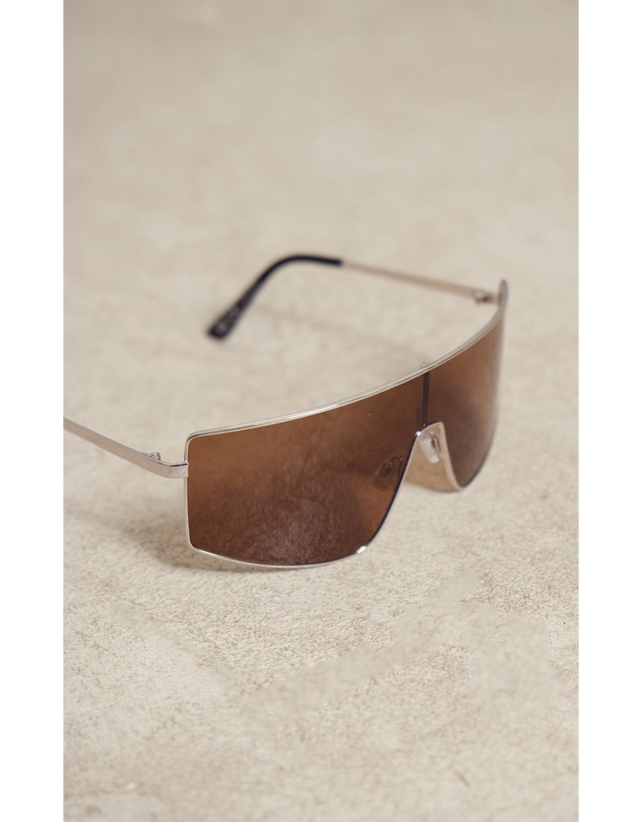 Silver Lens Oversized Brown Lens Visor Sunglasses - 2