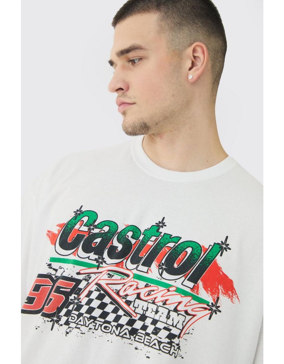 Tall Oversized Castrol GTX License Print T-Shirt - white - 2