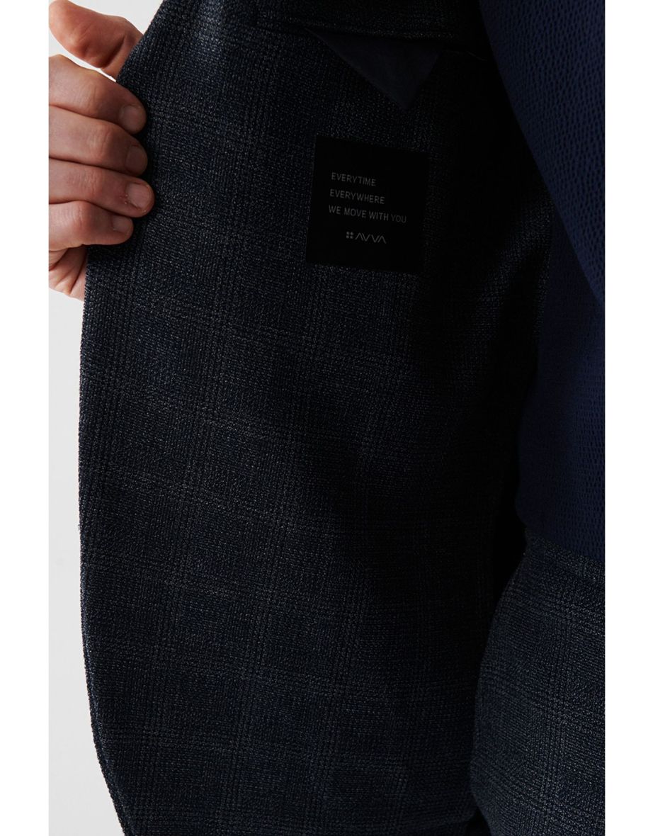 Men's Navy Blue 360 Degree Flexible Double Slit Unlined blazer - 5