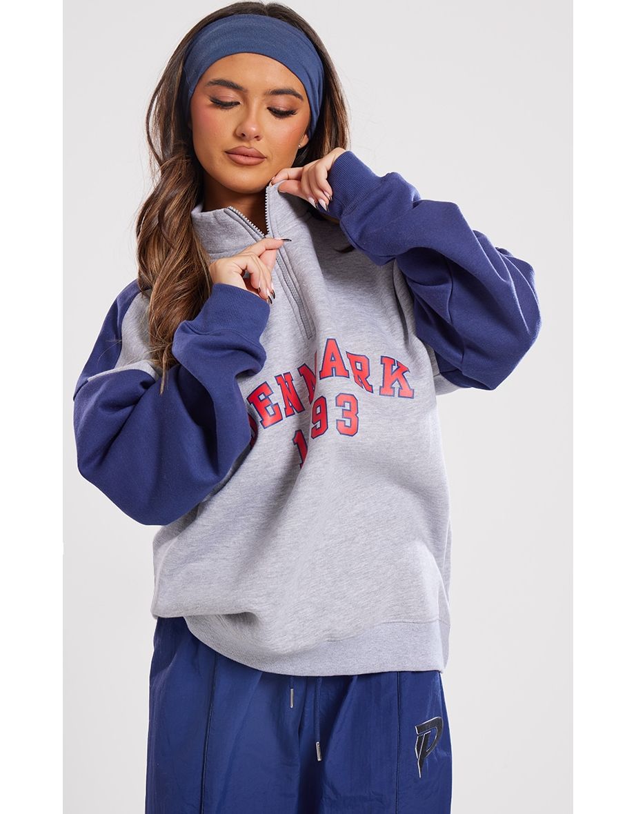 Grey Denmark Varsity Contrast Panel Printed Sweatshirt