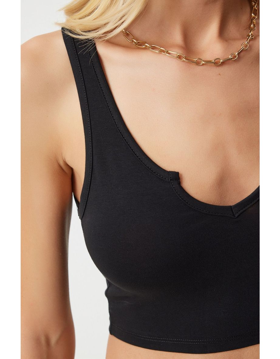 Women's Black Strappy Crop Knitted Blouse - 4