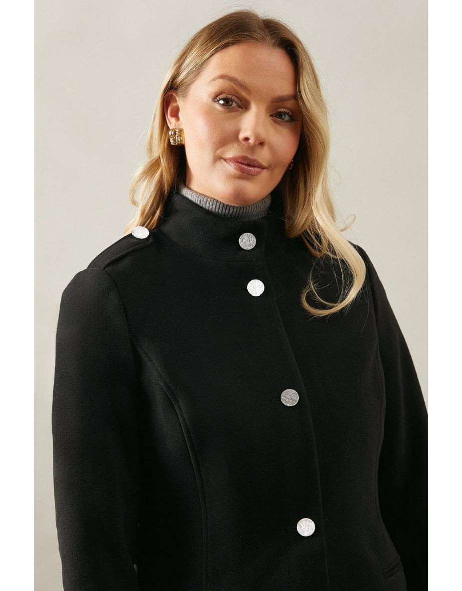Funnel Neck Faux Wool Coat - 3