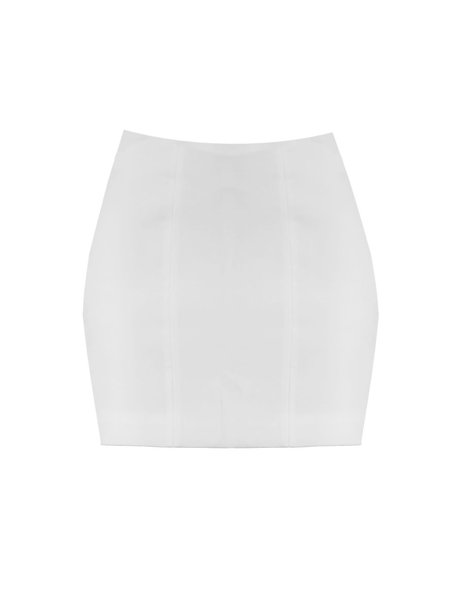 Premium White Woven Button Detail Mini Skirt - 5