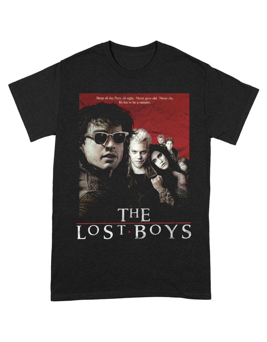 The Lost Boys Unisex Adult Distressed Poster T-Shirt - Black/Red - 1