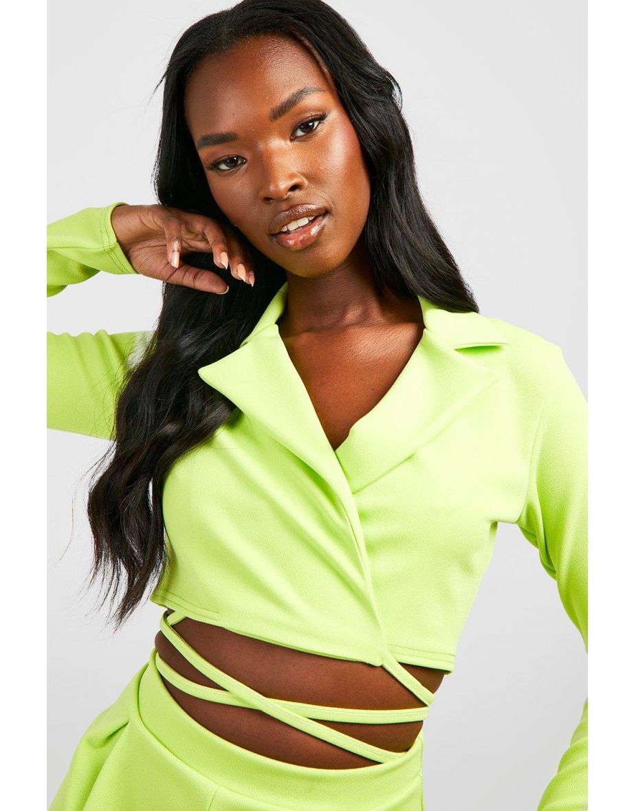 Tie Waist Shirt And & Tailored Shorts - chartreuse - 3