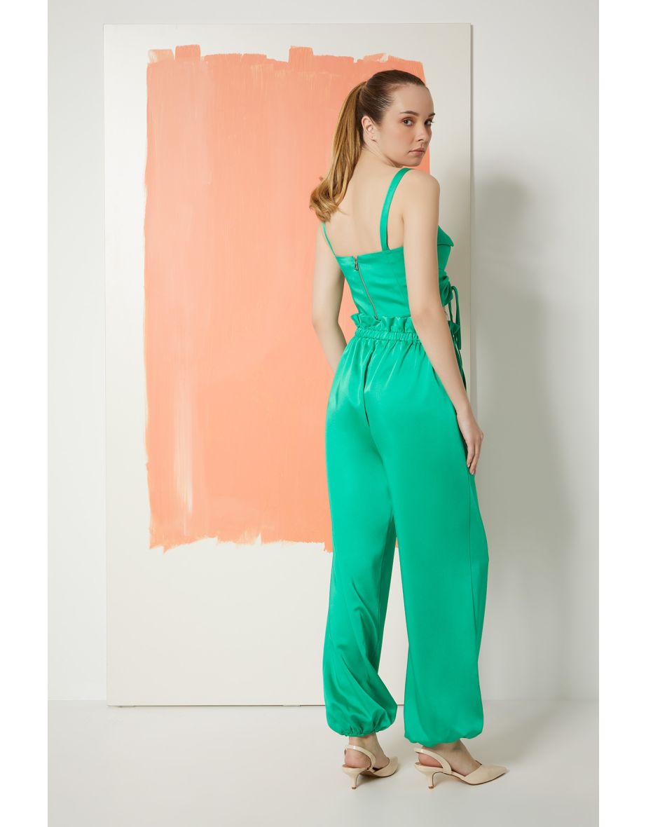 Green Satin Crop Top - 2