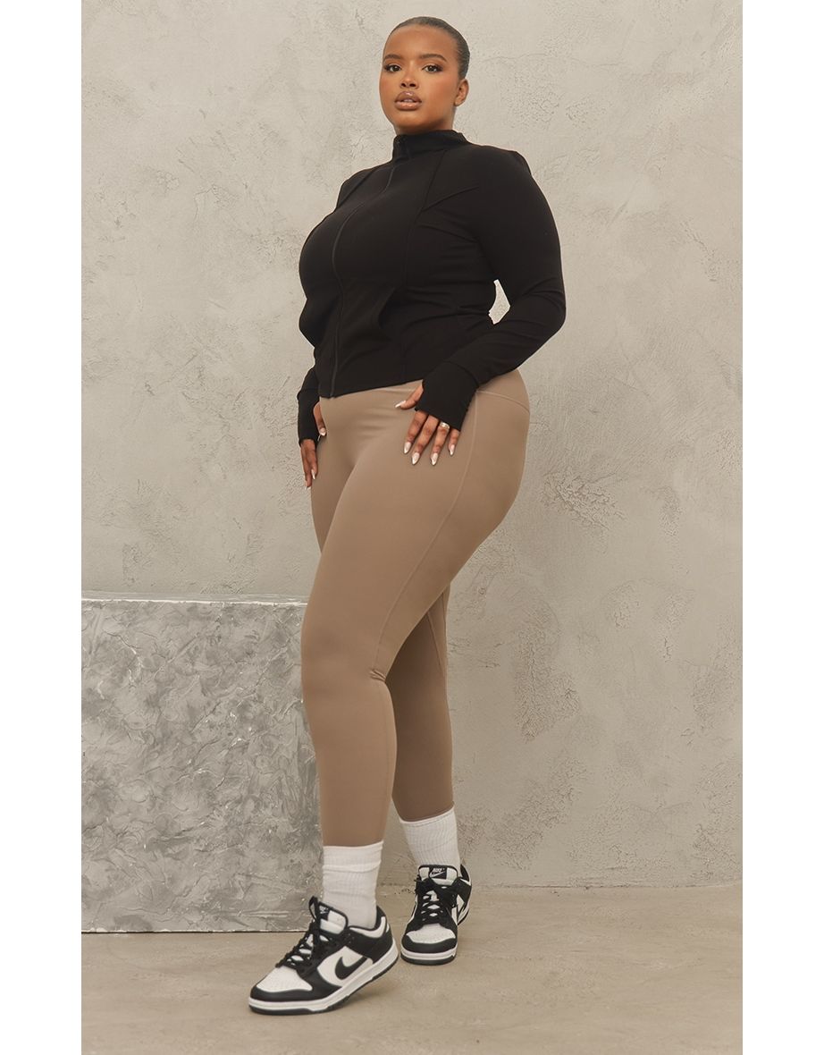 Plus Black Sculpt Seam Detail Gym Jacket