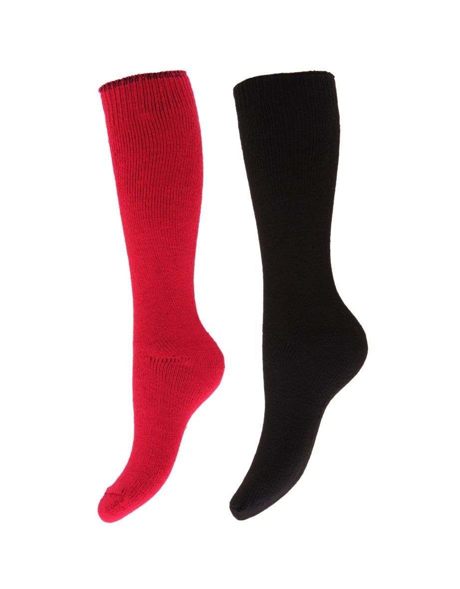 Floso Womens/Ladies Thermal Winter Wellington/Welly Boot Socks (2 Pairs) - Pink/Black