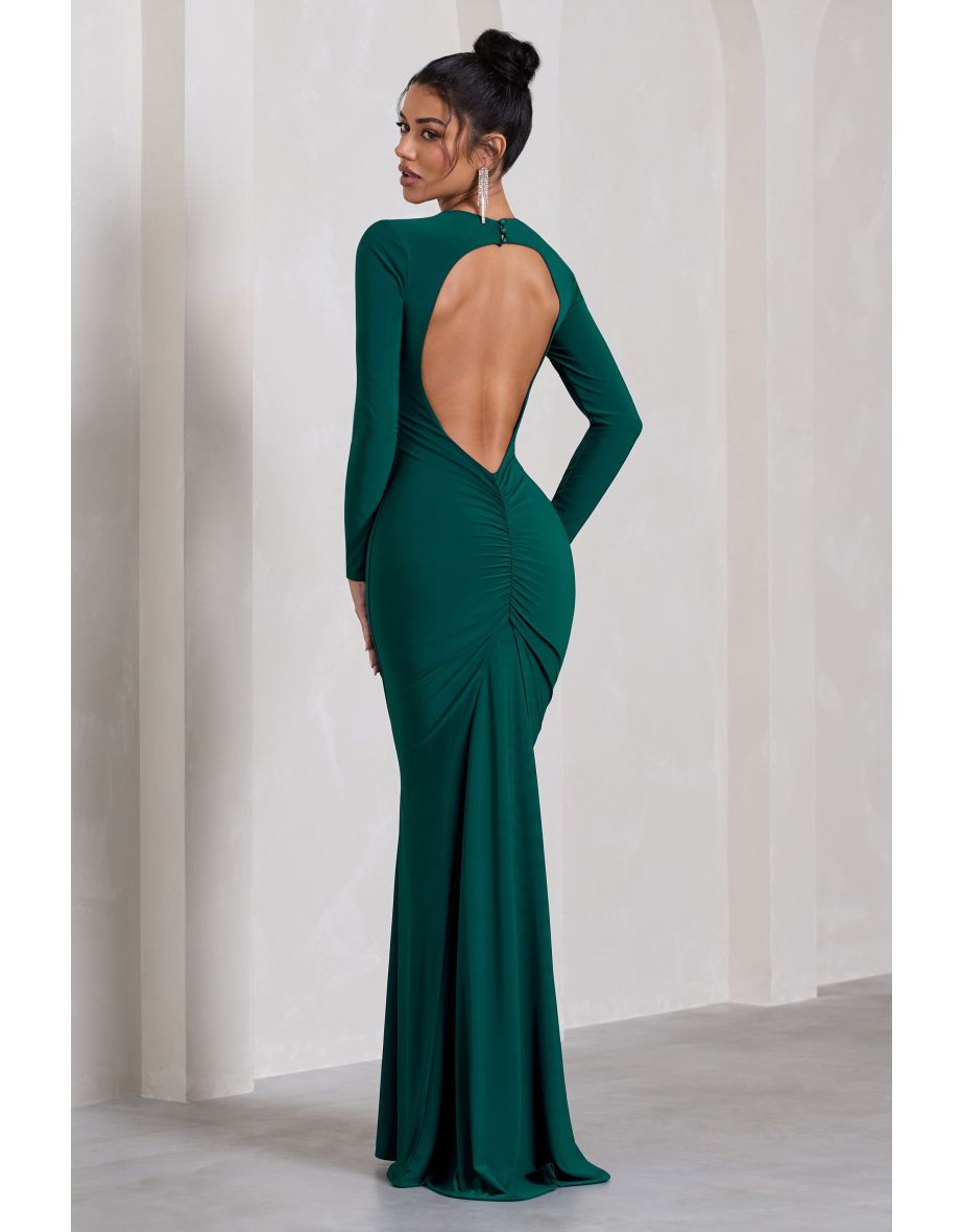 Backless green maxi dress best sale